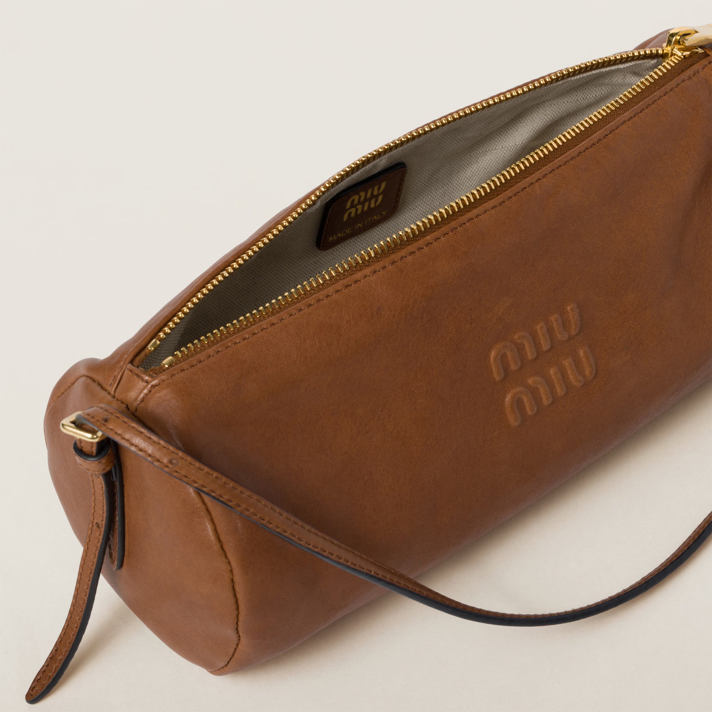 Nappa leather pouch-oak marron