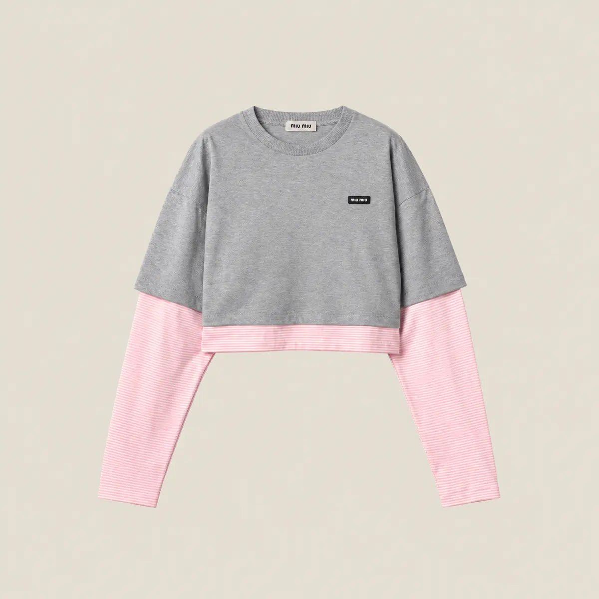 Layered Cotton Jersey T-Shirt — Grey & Begonia Pink