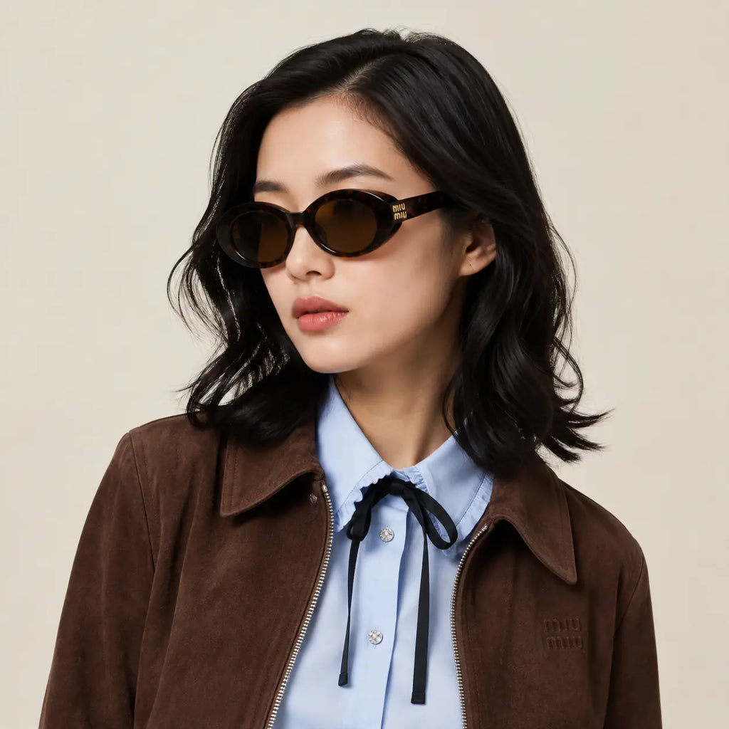 B09S Sunglasses - Brown Rounded-Frame