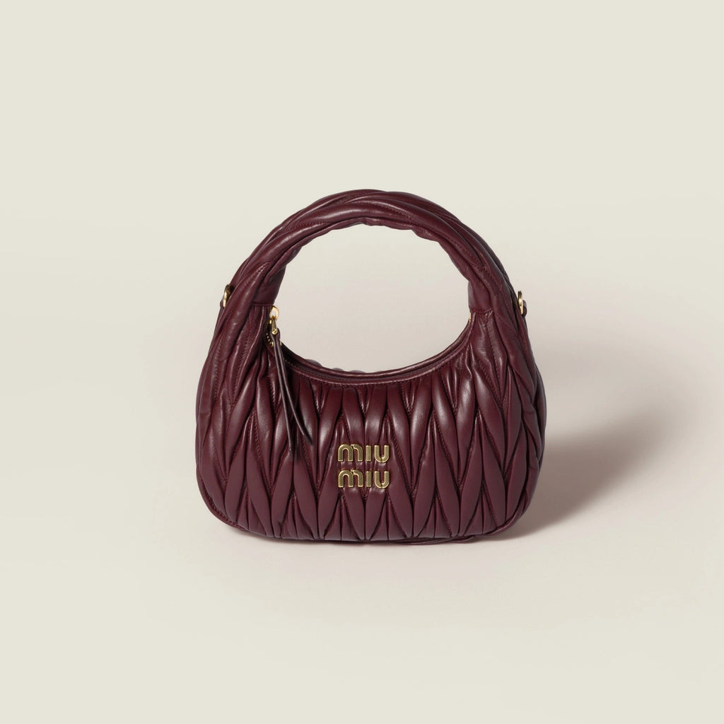 Wander matelassé nappa leather hobo bag - Burgundy — view 1