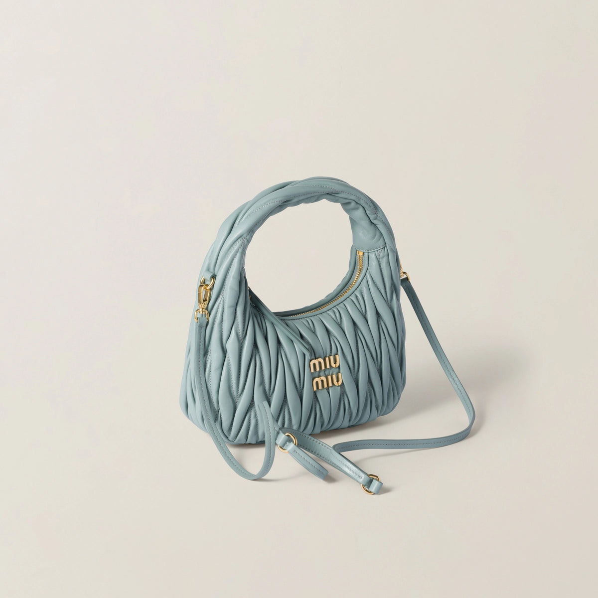 Wander matelassé nappa leather hobo bag - Powder Blue — view 2