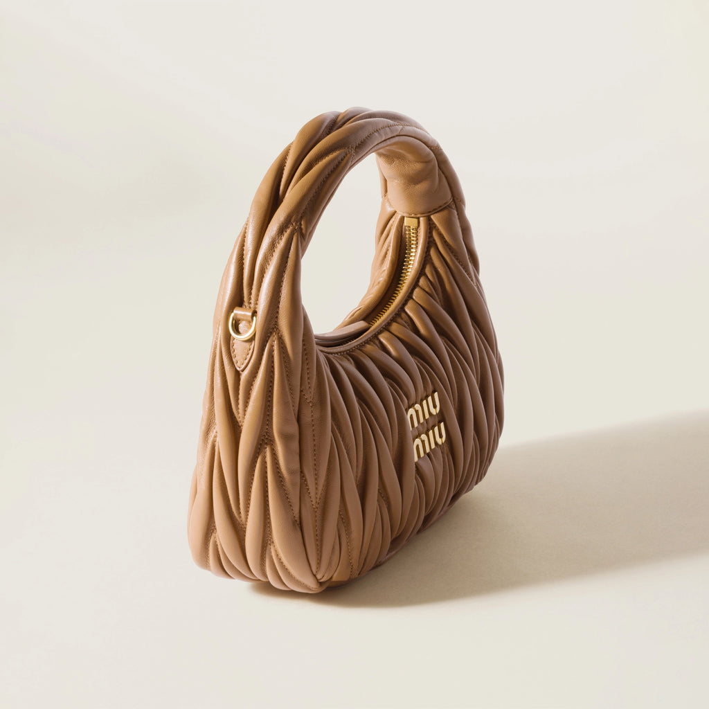 Wander matelassé nappa leather hobo bag - Caramel — view 2