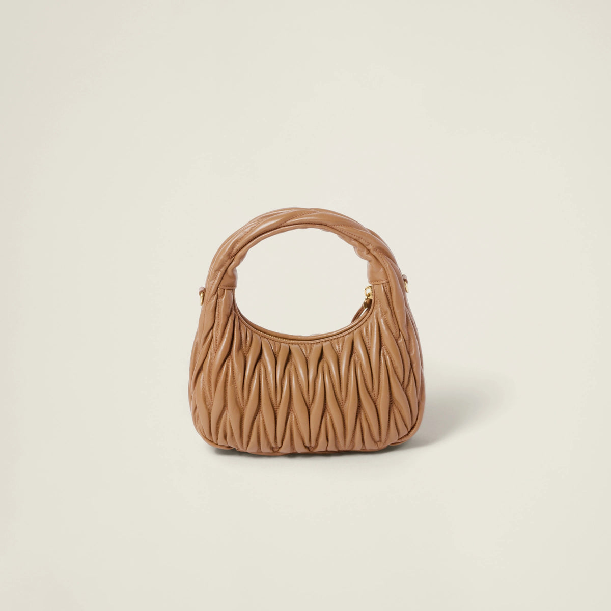 Wander matelassé nappa leather hobo bag - Caramel — view 3