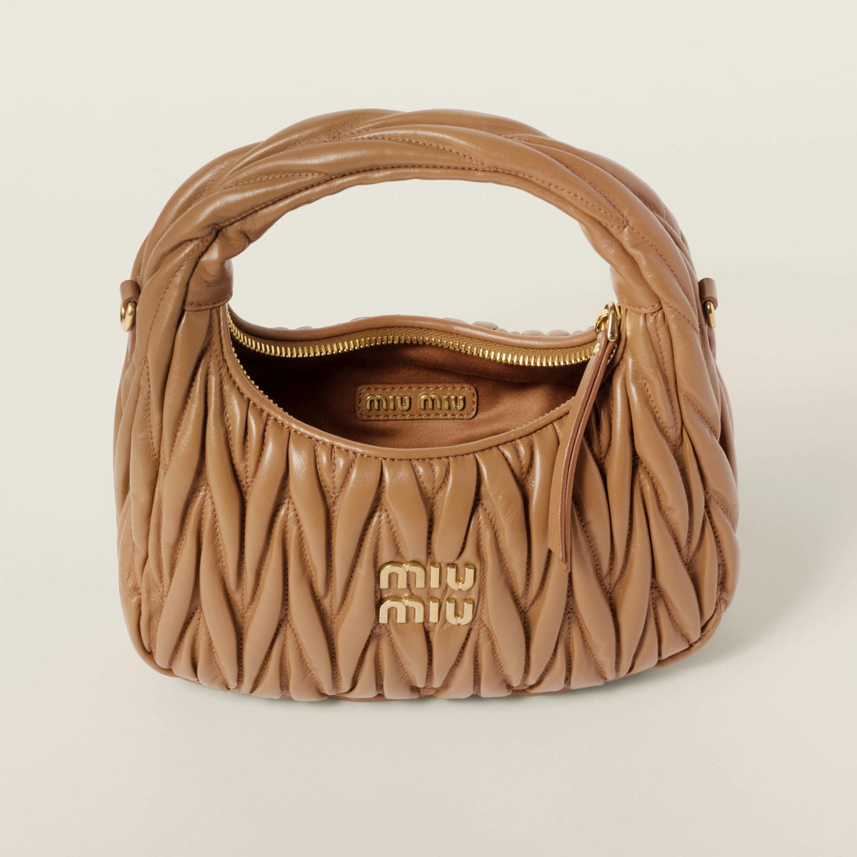 Wander matelassé nappa leather hobo bag - Caramel — view 4