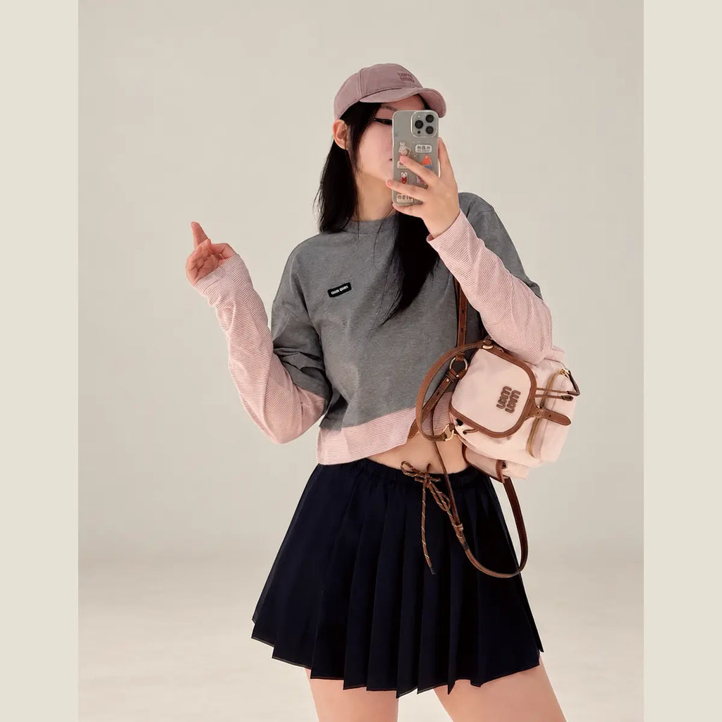 Layered Cotton Jersey T-Shirt — Grey & Begonia Pink