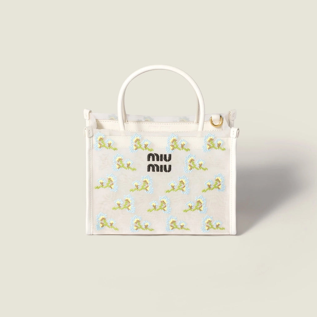 Embroidered mesh top-handle bag - White — view 1