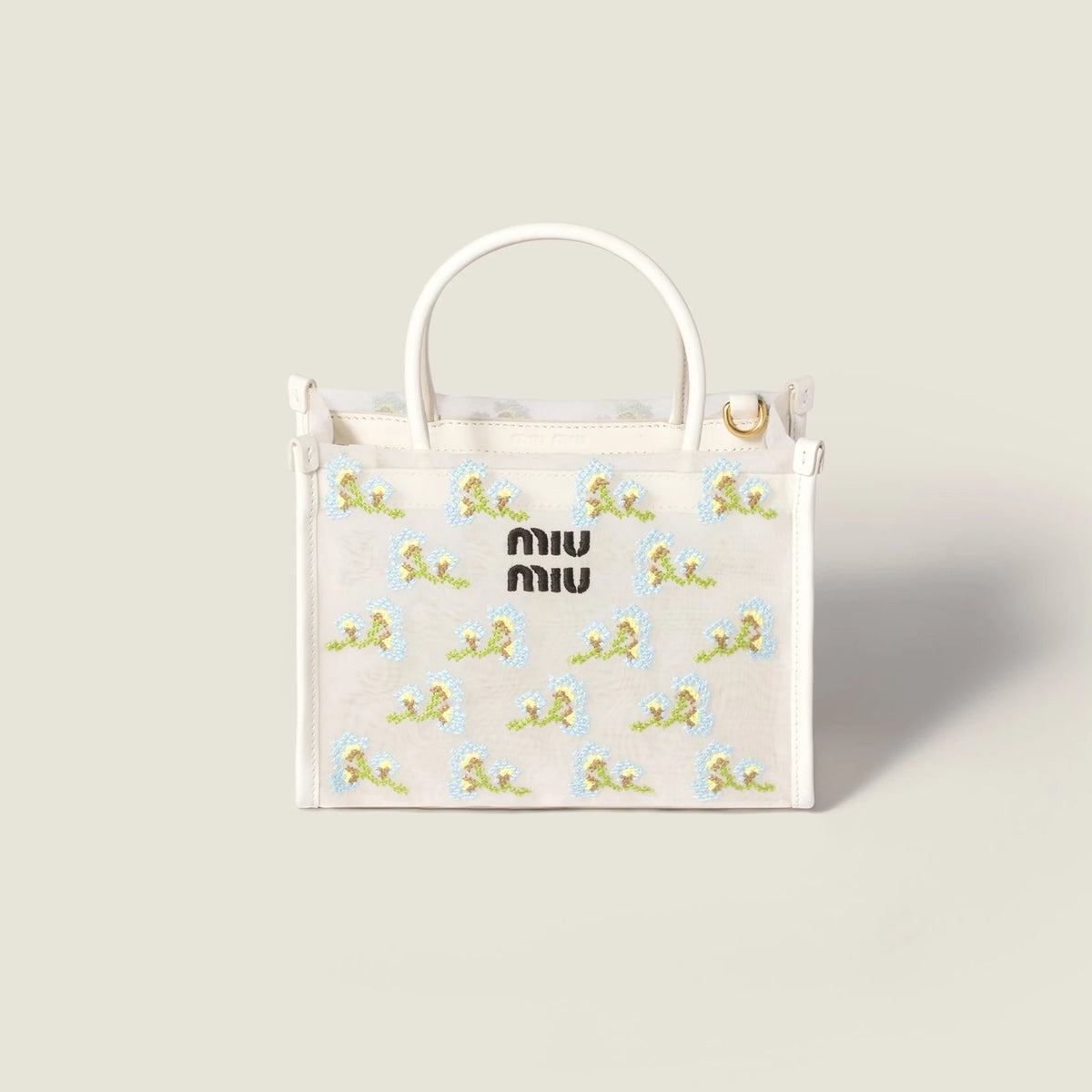 Embroidered mesh top-handle bag - White — view 1