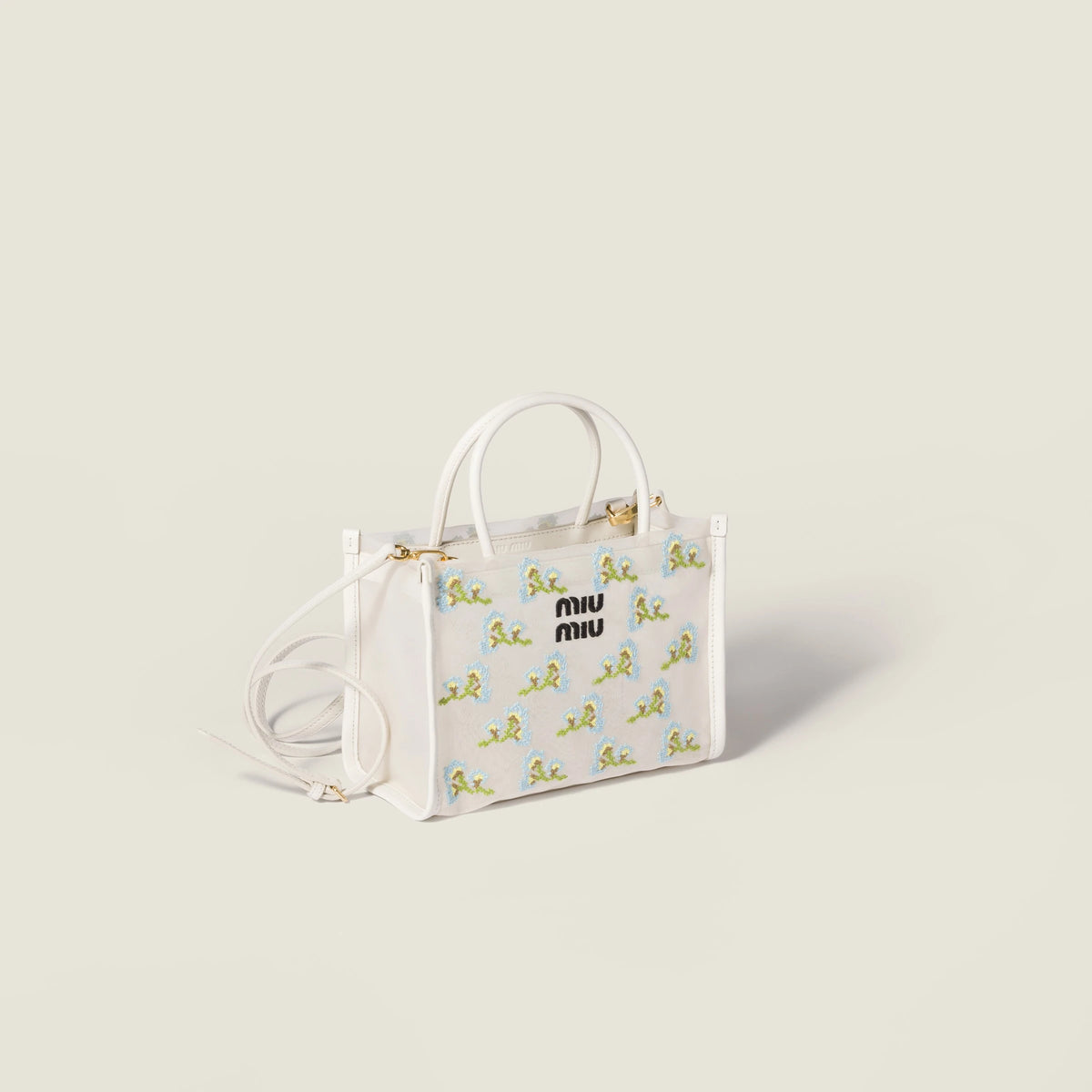 Embroidered mesh top-handle bag - White — view 2