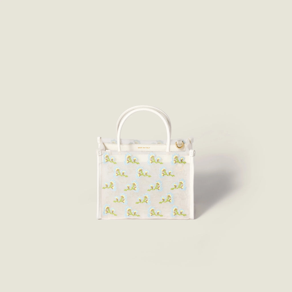 Embroidered mesh top-handle bag - White — view 3