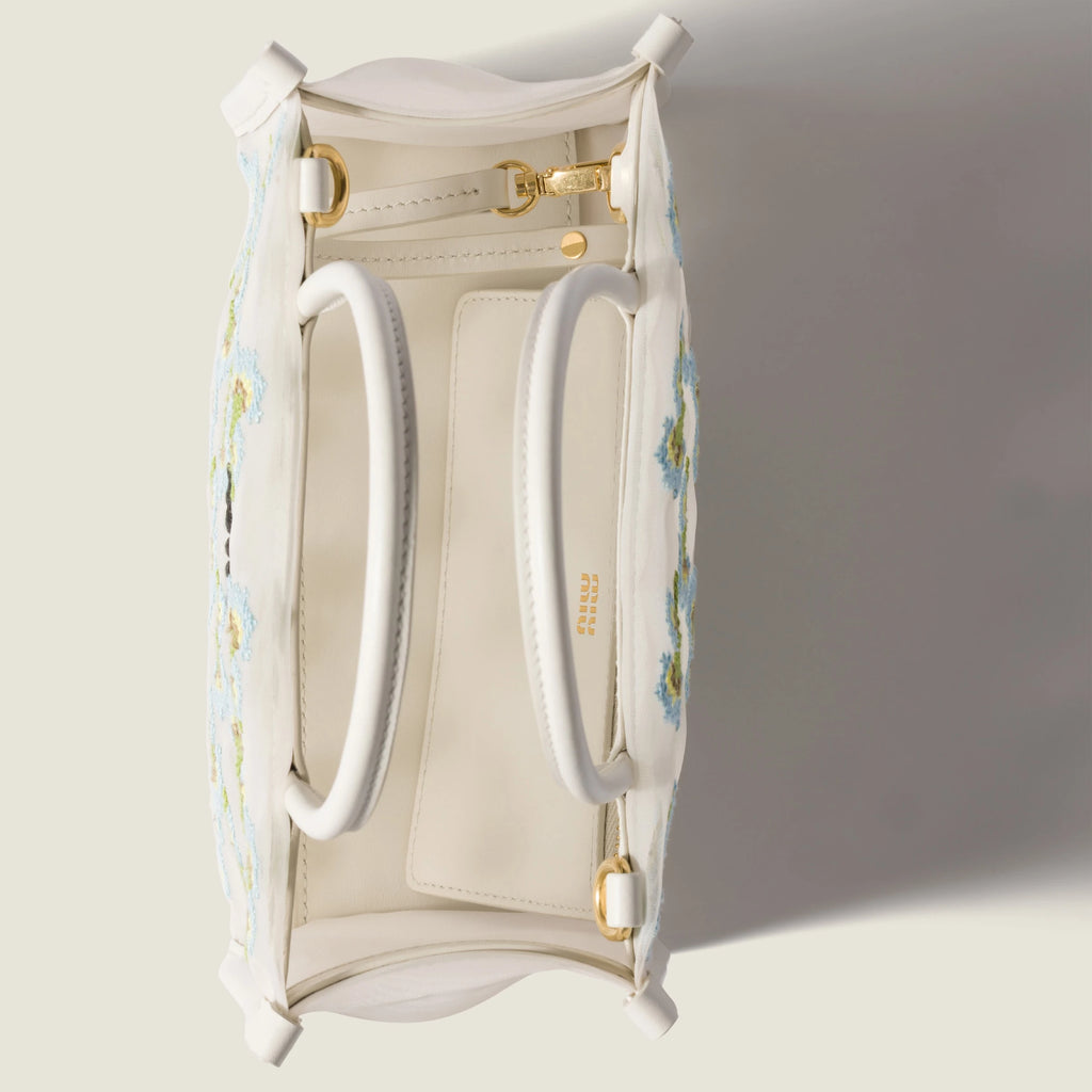 Embroidered mesh top-handle bag - White — view 4